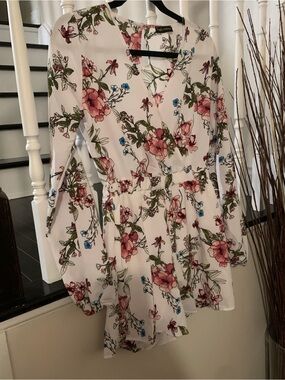 White Floral Long-Sleeve Dress Romper